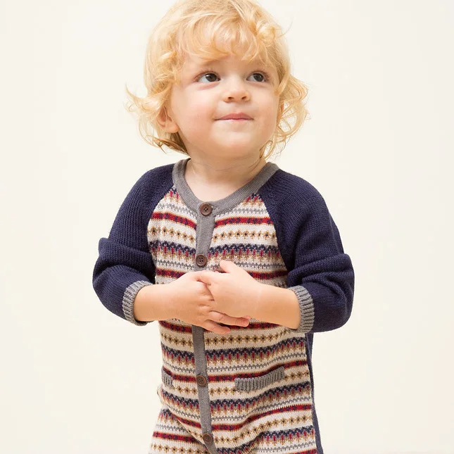Одежда для новорожденных Детский комбинезон с длинными рукавами, вязаный свитер, комбинезон, костюм для новорожденного мальчика на весну и осень