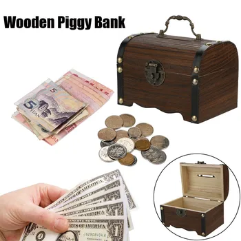 

Storage Wooden Piggy Bank Safe Money Box Savings With Lock Wood Carving Handmade Vintage and beautiful#3