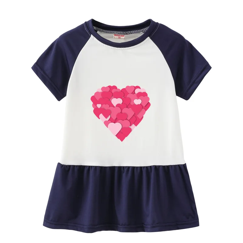 Summer Casual Printed Baby Princess Girls Short-Sleeved Dress Navy Patchwork Girls Clothes For 2-7 Years Old Summer Casual Printed Baby Princess Girls Short-Sleeved Dress Navy Patchwork Girls Clothes For 2-7 Years Old