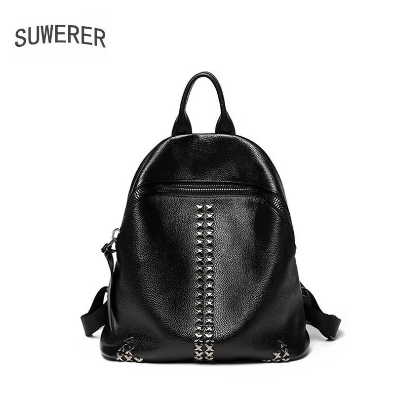 

SUWERER 2019 New women Genuine leather bag famou brand real leather women bags Leisure Fashion big capacity Female backpack