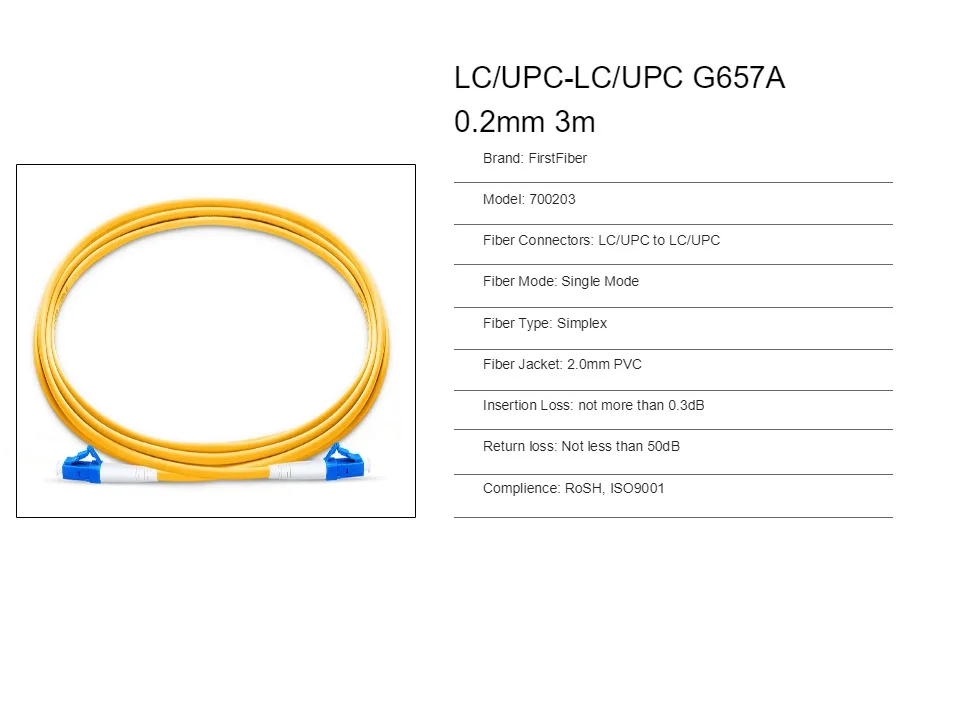 Волоконно-оптический кабель 3 м оптический патч-корд волоконно-оптический патч-кабель, G657A волоконно-оптический патч-корд Simplex 2,0 мм