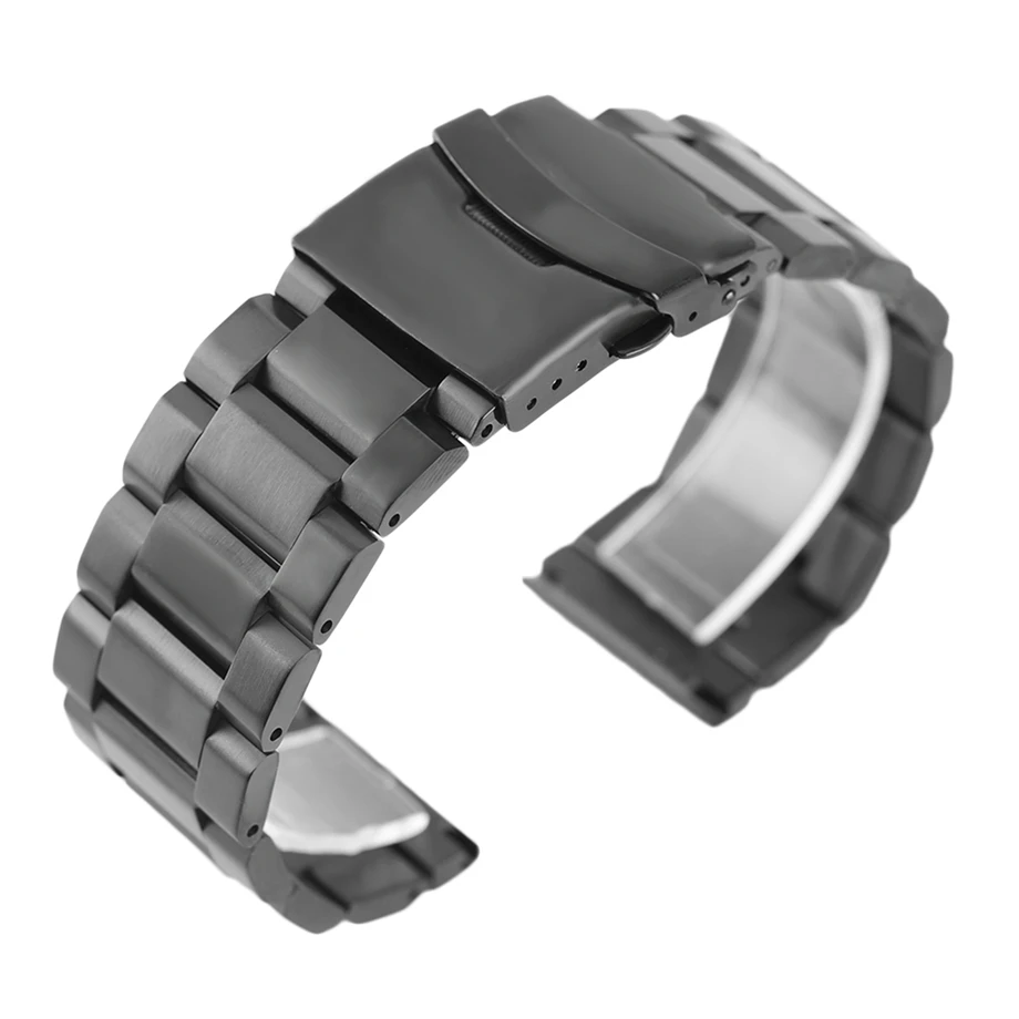 Buy 18mm/20mm/22mm/24mm Black Solid Stainless Steel