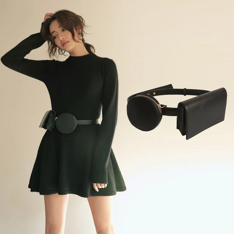 

Trong 2018 fashion women messenger bag unique round and square waist bag stylish cool with adjustable belt super gift for her