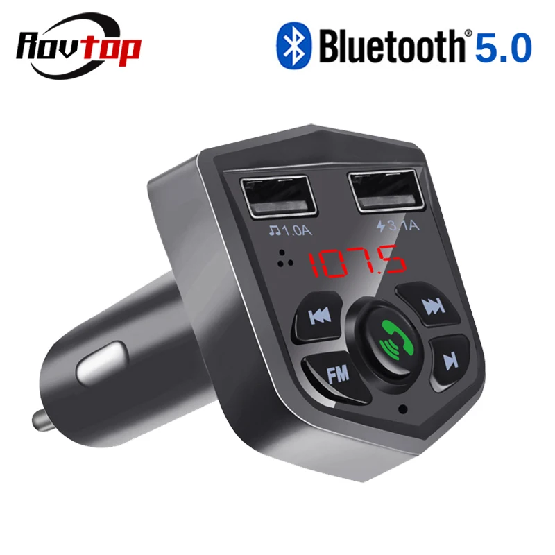 

Rovtop Bluetooth 5.0 Car Kit Handsfree Wireless FM Transmitter 3.1A Quick Charge Dual USB Charger LCD TF Card Car MP3 Player Z2