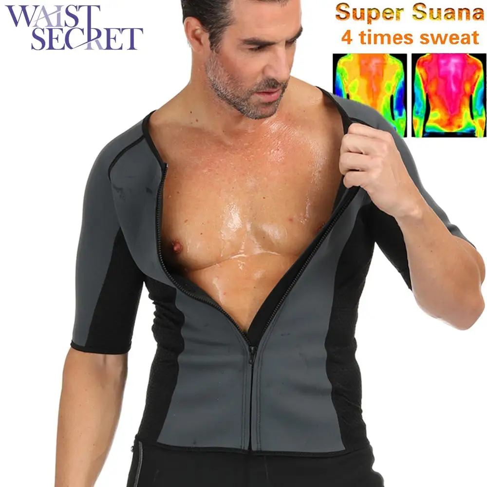 

WAIST SECRET Men's Neoprene Breathable Zipper Top Short Sleeve Enahncer Tummy Control Body Shaper Slimming Waist Trainer Cincher