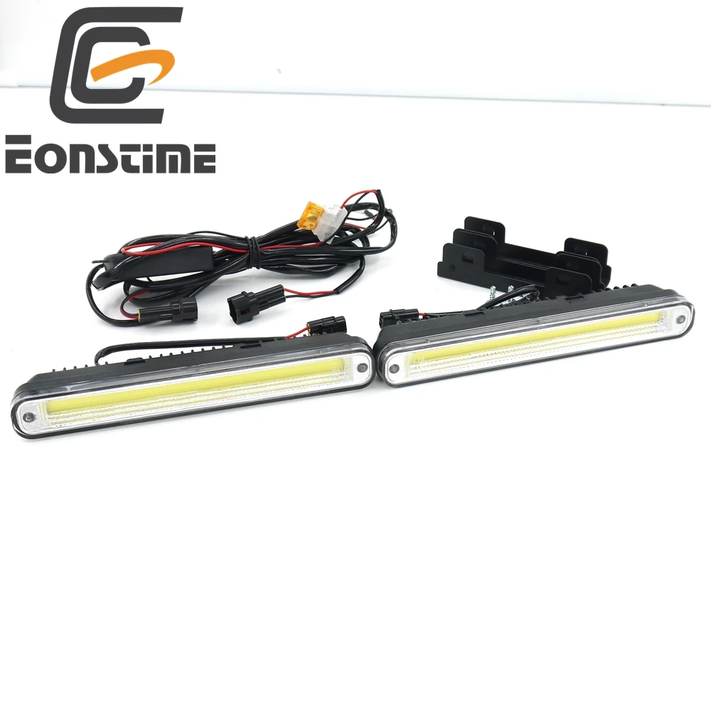 Eonstime 2 шт. 20 см COB светодиодный автомобильный дневной ходовой светильник DRL супер белый Предупреждение льный Кронштейн 12 В/24 В E4