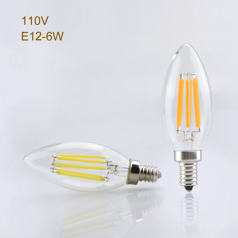 Buy New LED Lamp e12 bulb 2W 4W 6W E12 110V C35 dimmable bombillas LED filament