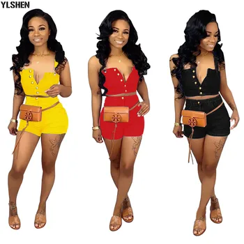

Denim 2 Two Piece Set Women Jeans Shorts Tracksuit Sets Sexy Summer Plus Size Crop Tops + Shorts Suit Outfits Overalls 2019