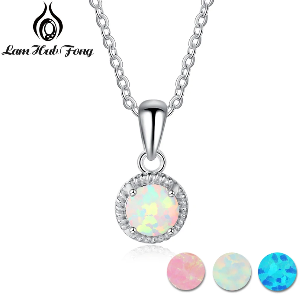 

925 Sterling Silver Pendant Necklace Blue Pink White Fire Opal Jewelry Birthday Anniversary Gifts For Women (Lam Hub Fong)