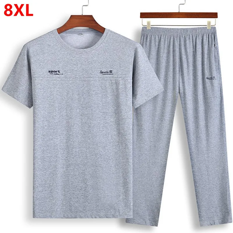 

Men's short-sleeved thin oversized sets plus size loose half-sleeved t-shirt trousers summer extra large size sports suit