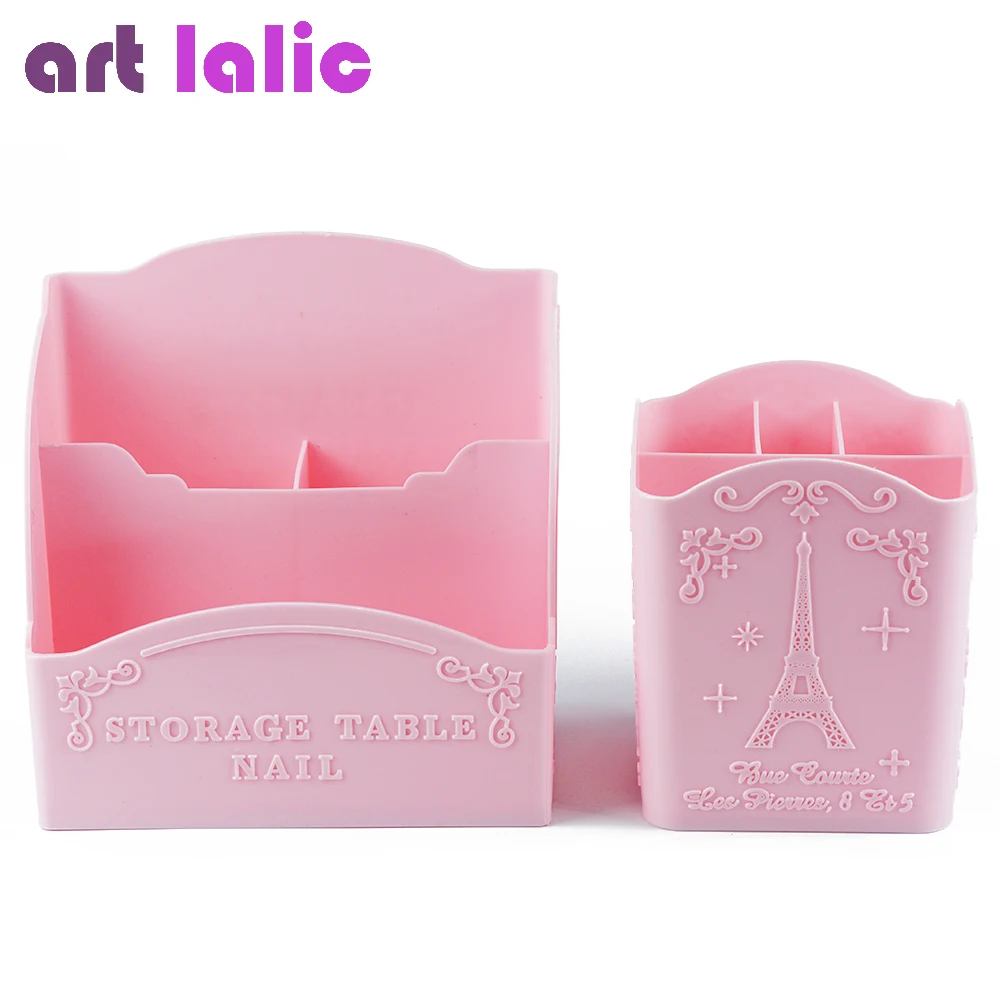 

Artlalic 1pc Three/ Four Rooms Nail Art Tools Storage Box Container Case Organizer Makeup Brushes Pen Cabinet Pink Eiffel Tower