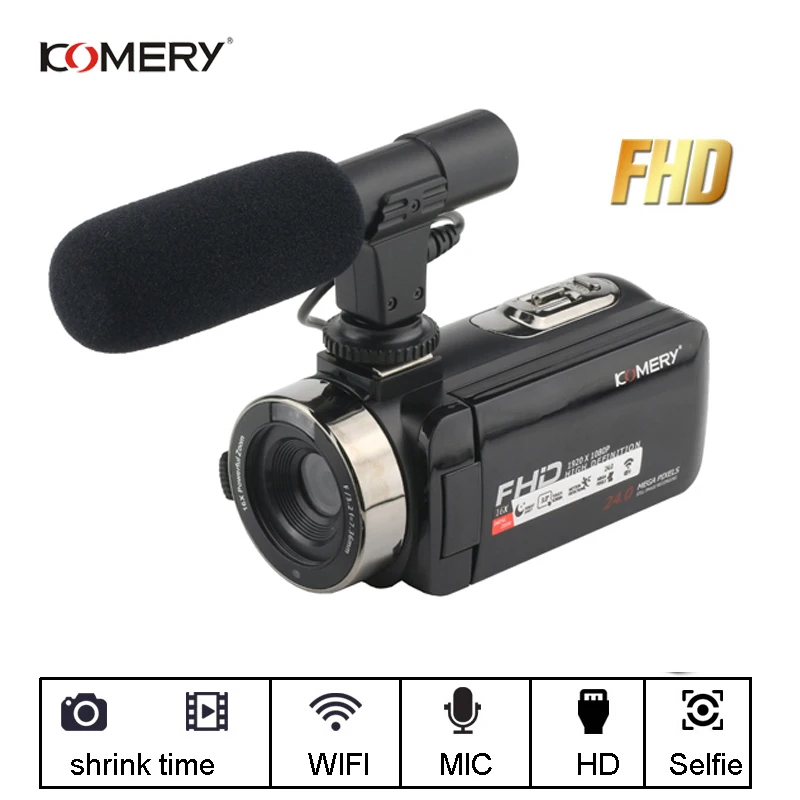 KOMERY видеокамера 1080 P Full HD Портативная Цифровая видеокамера 16X цифровой зум 3,0 дюймов Сенсорная ЖК-видеокамера с экраном с Wifi