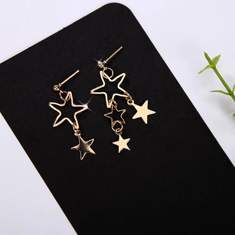 

Free Shipping. New Fashion Earrings Fresh Temperament Hollow Stars Small Earrings Asymmetric Ladies Earrings Wholesale
