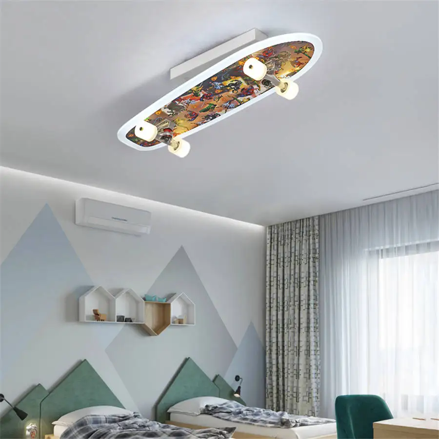 Акриловый потолочный светильник в стиле арт-деко для скейтборда, для детской комнаты, для учебы, для скейтбордистов, для гостиной, светильник s, Креативный светодиодный потолочный светильник