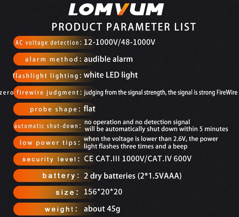 LOMVUM AC напряжение электрическая компактная ручка Ток Тестирование карандаш автоматический выключатель Finder 12 В/48 В-1000 В Напряжение Чувствительность журнал