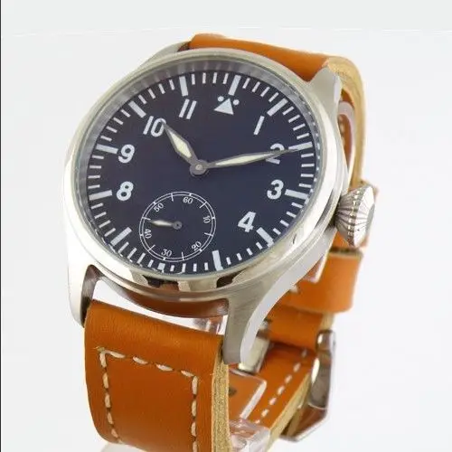 

47mm PARNIS black dial Special @6 MECHANICAL hand winding Watch 6498 mens
