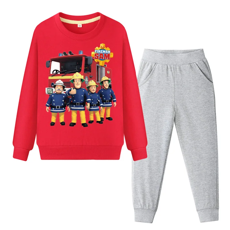 Children Spring 2019 Clothing Sets Boys Fireman Sam Costume Suit Girls Pink Casual Set Kids O-Neck Hoodies+Pant Tracksuits WL089 (5)