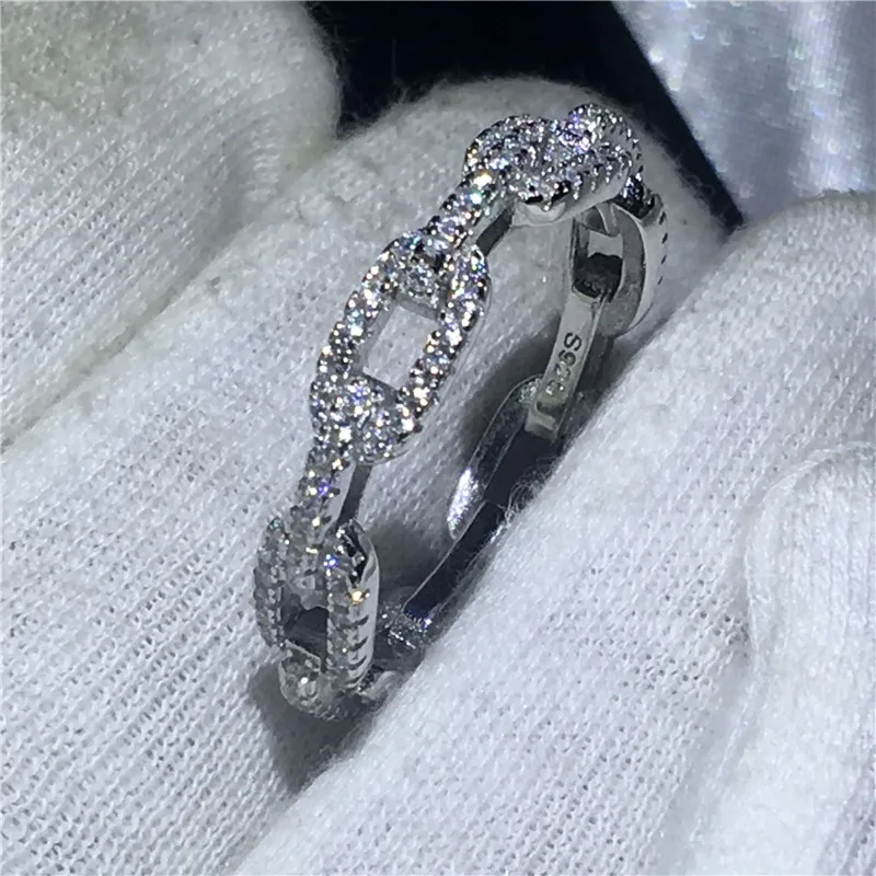 Vecalon, роскошные ювелирные изделия,, одноцветное 925 пробы, серебряное кольцо, 5А, циркон, Cz, форма цепи, обручальное кольцо, кольца для мужчин и женщин