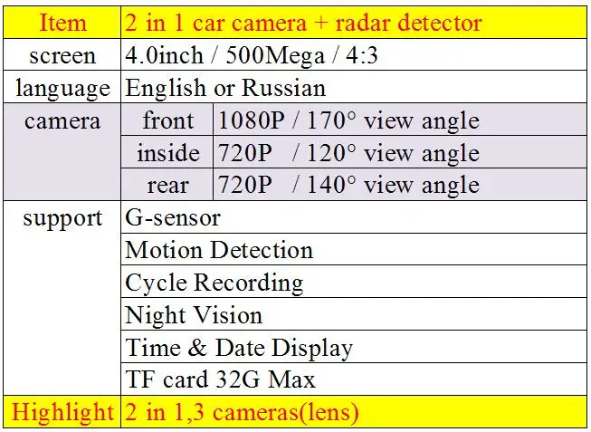 Видеорегистратор, автомобильная камера 2 в 1, Автомобильный видеорегистратор, Анти радар детектор, 3 камеры, экран 4,0 дюйма HD 1080 P, g-сенсор, ночное видение, бесплатный подарок