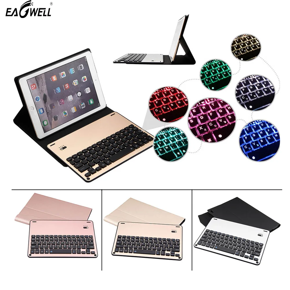 

Removable Aluminum Bluetooth Keyboard + PU Leather Case For Apple iPad Pro 10.5 Adjustable Backlight Seven Color Tab keyboard
