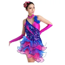 2017 women fashion Tuxedo Latin dance dress customize white/blue girl tassel sequins Rumba Samba tango dance competition dress