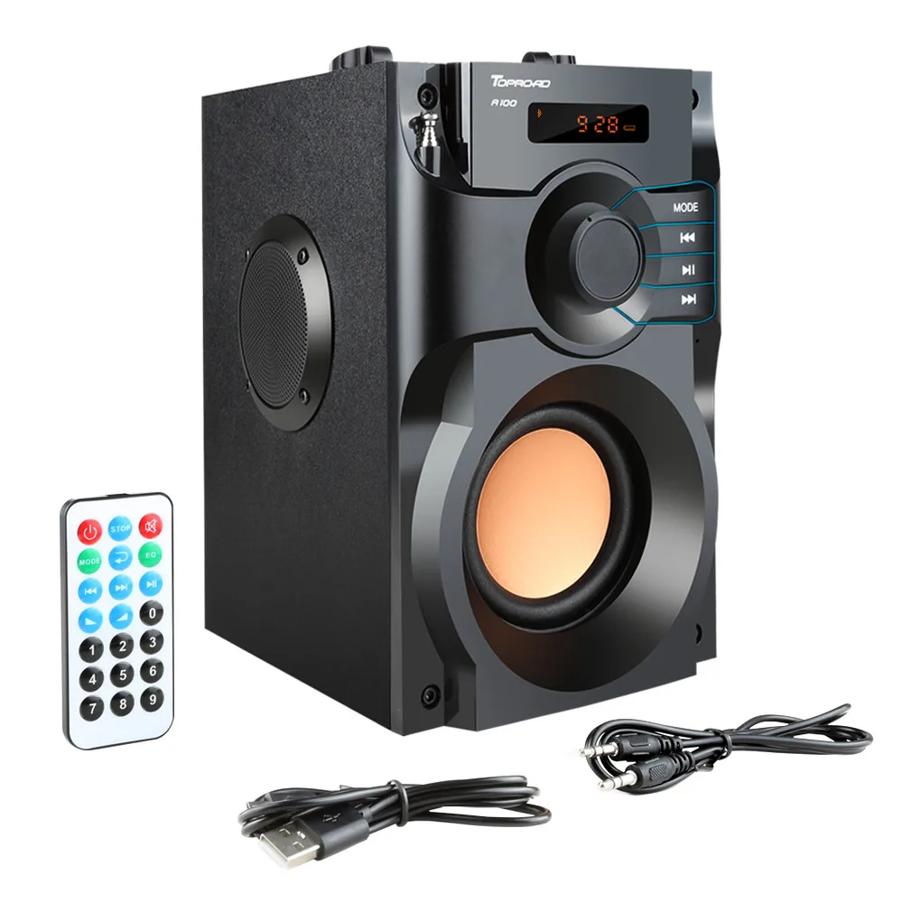 TOPROAD 10 Вт портативный Bluetooth динамик сабвуфер стерео беспроводной динамик s ЖК-дисплей пульт дистанционного управления Soundbox Поддержка FM радио - Цвет: black speaker