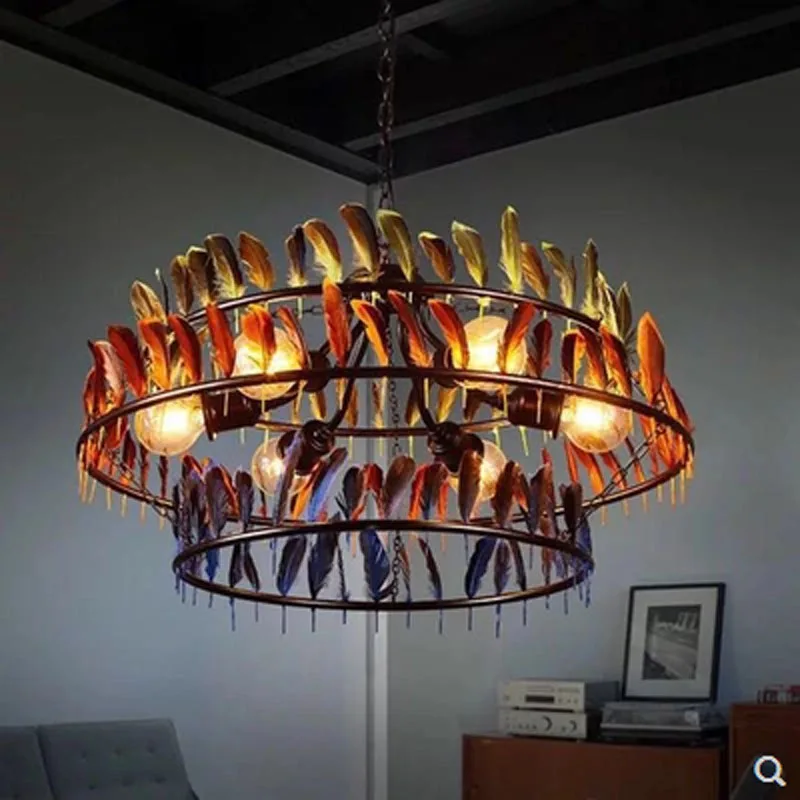 

Retro creative industrial style restaurant E27 bulb pendant lamp American three layers color feather iron lighting lamp