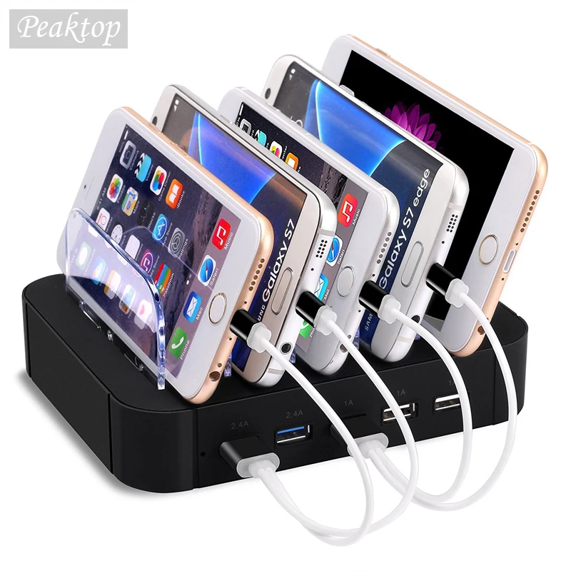 

Peaktop 5 Multi Ports Universal Detachable USB Charging Station Stand Holder Desktop Charger for Mobile Phone Tablet EU US Plug