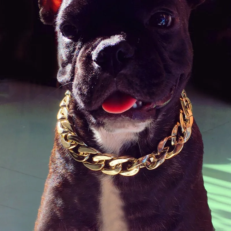 

Dog Chain Collar Gold Tone Cut Curb Cuban Pet Link Customize Wholesale Jewelry Pets Gift Necklace Neck Chain Golden For Puppy