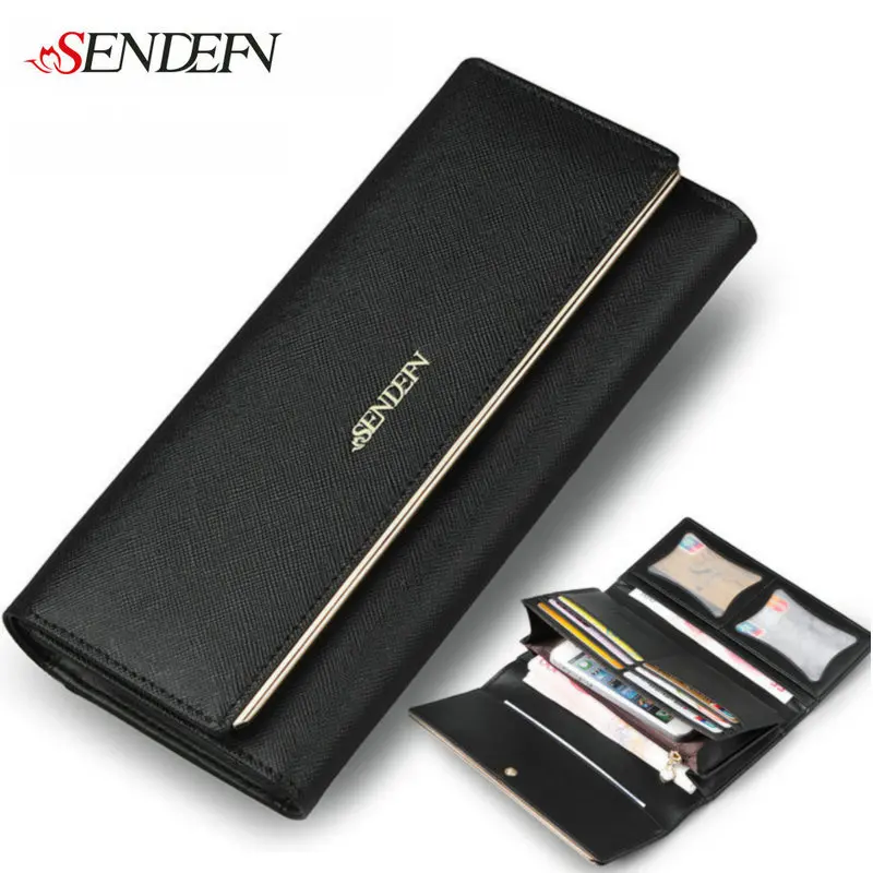  100% Cowhide Solid Women Wallets Purses Long European Simple Large Capacity Brand Zipper Change Purse Hasp Money Bag Credit Card 