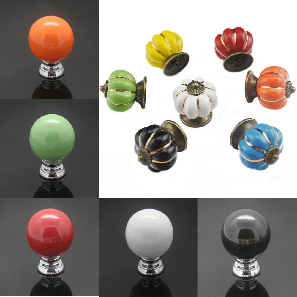 

Hot Sale Ball/Pumpkin Shape Door Drawer Cabinet Cupboard Ceramic Pull Handle Knob For Home Kitchen Tools