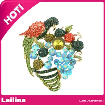 

Gold-Tone Parrot Fruit Multicolor Crystal Brooch