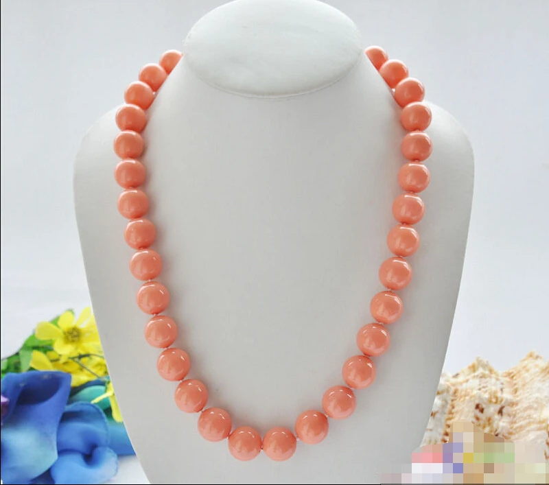 

FREE SHIPPING>>>@@ P5212 24" 16mm coral-pink round SOUTH SEA SHELL PEARL NECKLACE @^Noble style Natural Fine jewe S