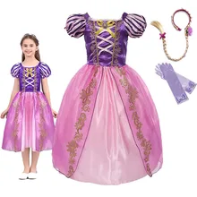 女の子王女ラプンツェルドレスアップ夏のコスプレパーティー衣装リトル子もつれ役割ため Frocks(China)