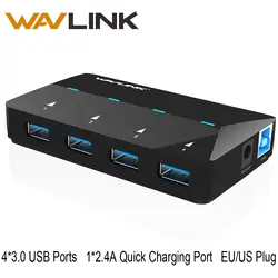 Wavlink 4-Порты EU/US Usb Hub с Мощность адаптер USB 3,0 концентратор с 1 зарядки Порты и разъёмы на шнуровке чтобы 2.4A USB Hub microsoft Windows, MAC 10,1