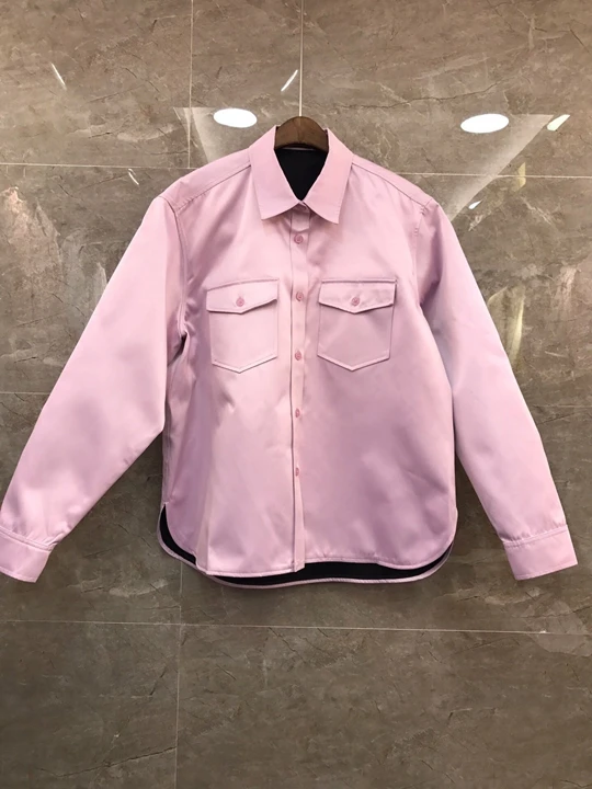 

Early autumn, 2019, new girl's small lapel, symmetrical pocket, long sleeve, clean shirt 705