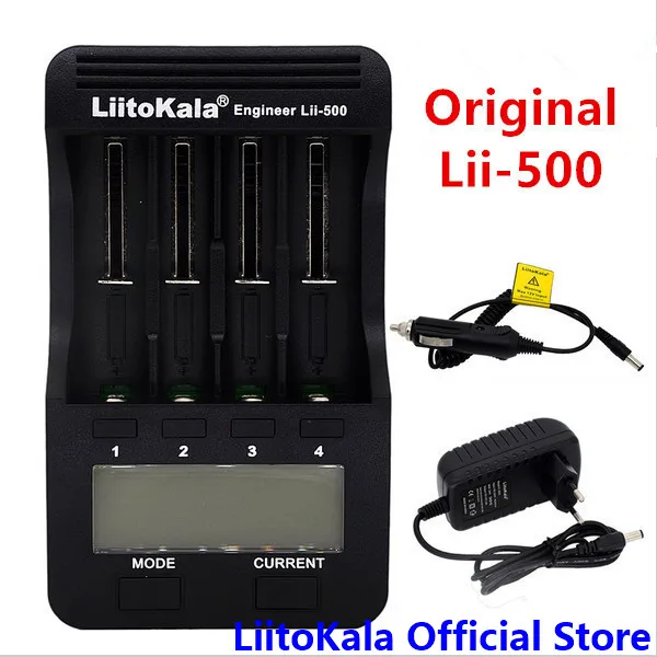 LiitoKala lii-500 lcd 3,7 V/1,2 V AA/AAA 18650/26650/16340/14500/10440/18500 зарядное устройство с экраном+ 12V2A адаптер lii500 5V1A - Цвет: lii-500 all