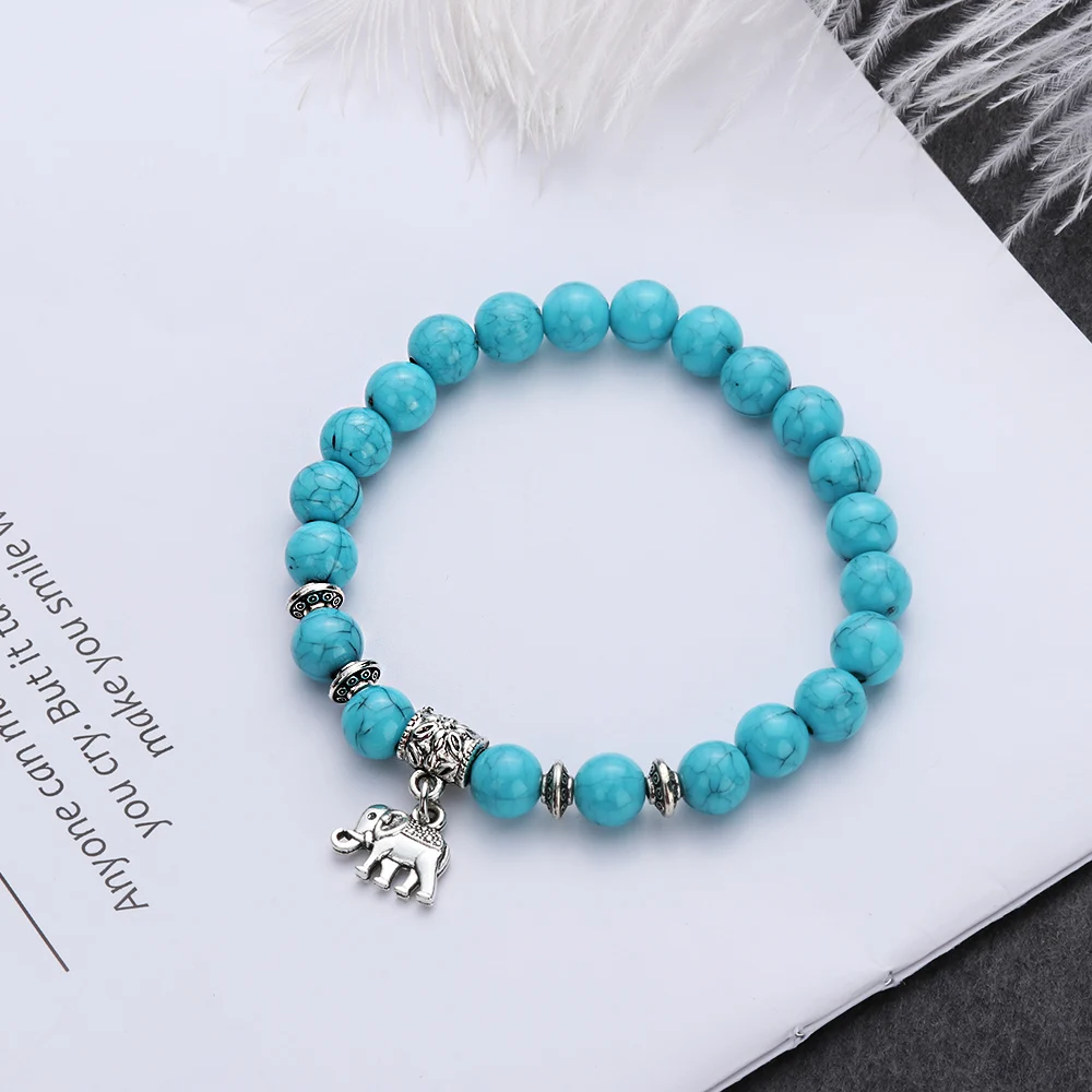 

Vintage Boho Charm Bracelets Bangles Women Natural Stone Tree Elephant Owl Pendant Bead Bracelet Men Jewelry