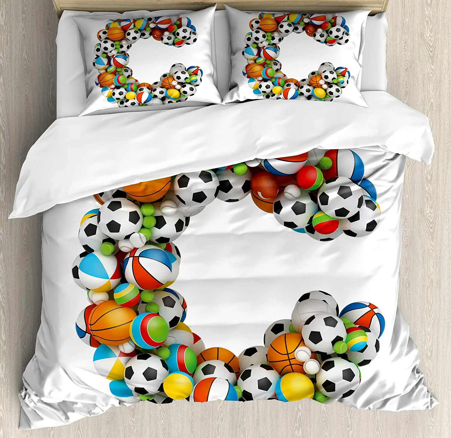 

Letter C Duvet Cover Set King Size Sporting Goods in The Shape of Letter C Fun Activity Competitive Plays Equipment Bedding Set