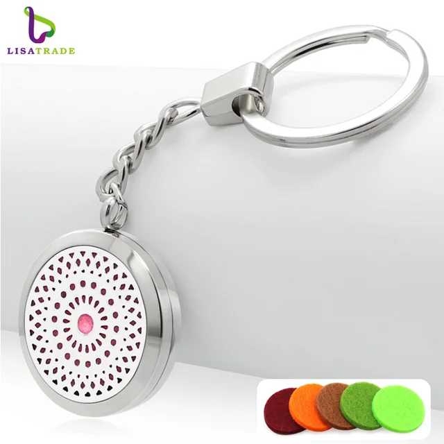 1PC Stainless steel Perfume Keychain 30MM Aromatherapy Locket Key
