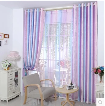 

Balcony multicolour stripe window curtains for living room finished product semi-blackout garden curtain for home