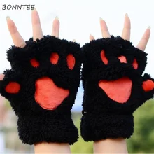 Женские перчатки Harajuku, кошачья лапа с когтями, толстые, Мультяшные, пушистые, на полпальца, Kawaii Harajuku, зимние теплые женские перчатки, милые, для студентов