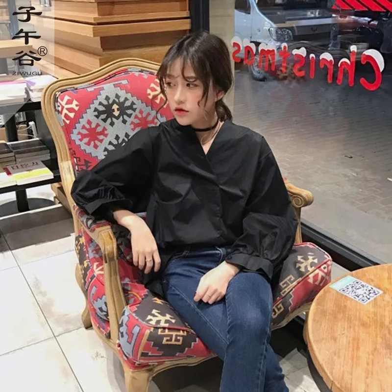 Blusa Mujer 2018 модная блуза Корейская винтажная шикарная тонкая v образный вырез