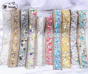 

Free Shipping Fake Pearl Beaded Lace Trim Vintage Mesh Fabric Paillette Lace Beaded Pearl Trim Braid Lace Applique RS8