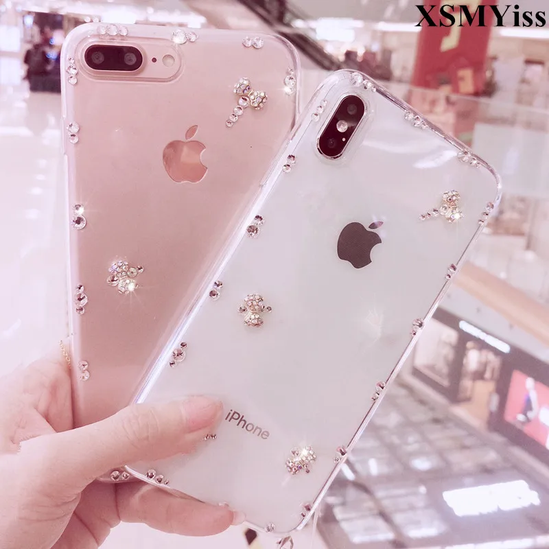 

XSMYiss Luxury Bling Crystal Diamond Bow Clear Back Case Rhinestone Phone Case Cover For IPhone X XS MAX XR 7 8 Plus 6 6s Plus