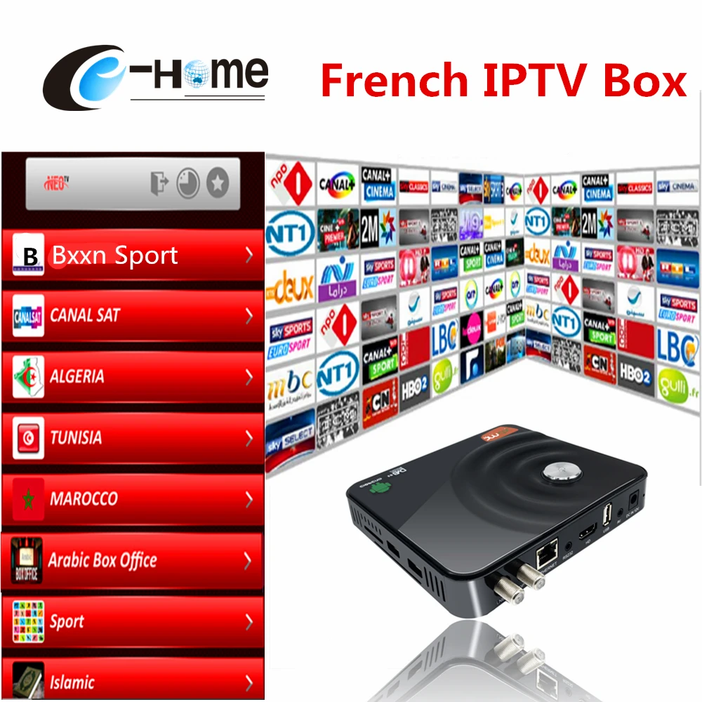 

French Arabic IPTV Android TV BOX DVB-S2 Satellite Decoder Europe Russian UK Iran Channels Smart Box Support CCcam NEWcam MGcam