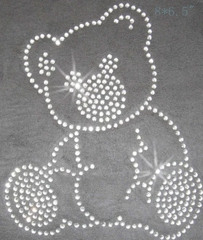 

Free shipping 8 inch TEDDY BEAR IRON-ON HOTFIX RHINESTONE CRYSTAL design transfer