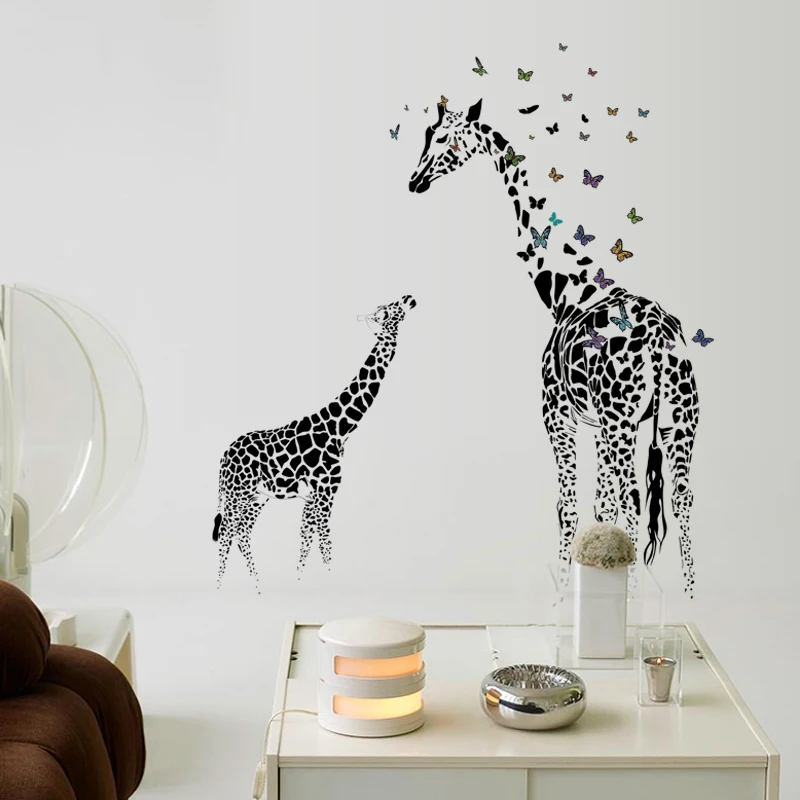 3D two Giraffe Butterfly DIY Vinyl Wall Stickers For Kids Rooms Home Decor Art Decals Wallpaper decoration adesivo de parede 1