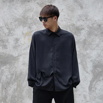 

Male Japan Streetwear Hip Hop Gothic Party Dress Shirt Stage Show Clothing Men Long Sleeve Loose Casual Black Shirt