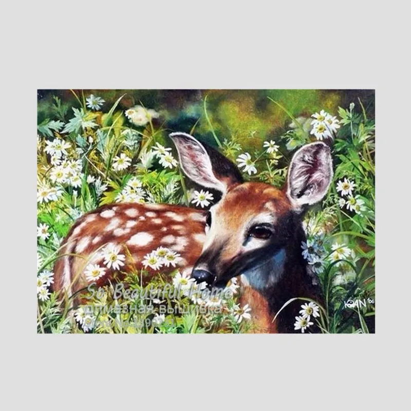 Fashion new Diy diamond painting kit 3D cross stitch Square Diamond embroidery needlework sets Lovely deer on ground SH6974 | Дом и сад